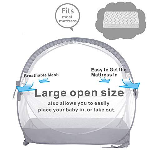 Zxplo Baby Safety Crib Tent Infant Pop Up Mosquito Net Nursery Bed Canopy Netting Cover - Keep Baby From Climbing Out With Hanging Diaper Storage Bag (Gray) #TOP2