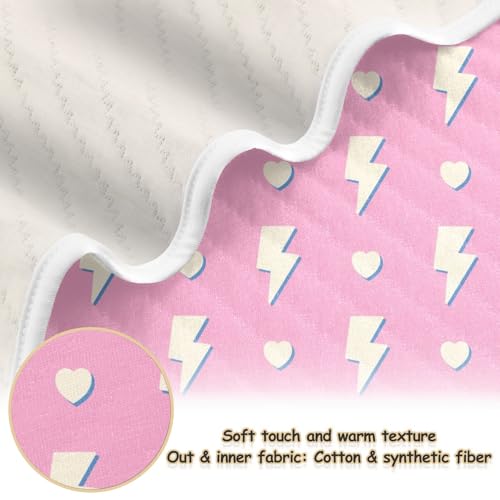Image of Hearts Lightning Bolt Pink Baby Swaddle Blanket for Boys and Girls, Muslin Baby Receiving Swaddle Blanket, Soft Cotton Nursery Swaddling Blankets for Newborn Toddler Infant