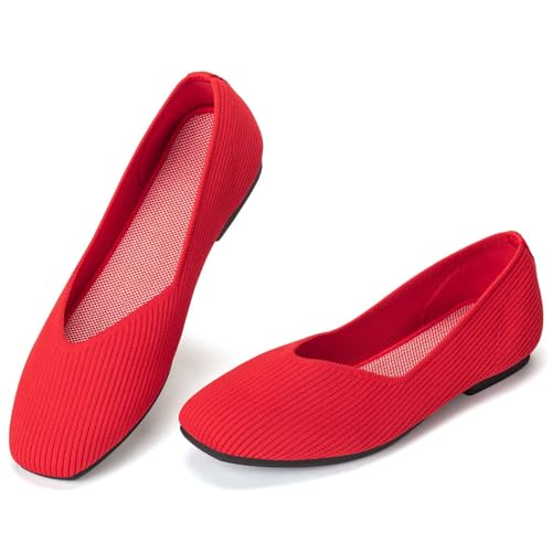 Image of Frank Mully Womens Casual Flat Shoes Square Toe Shoes Knitted Work Flat Comfort Dressy Flat Shoes for Daily Washable