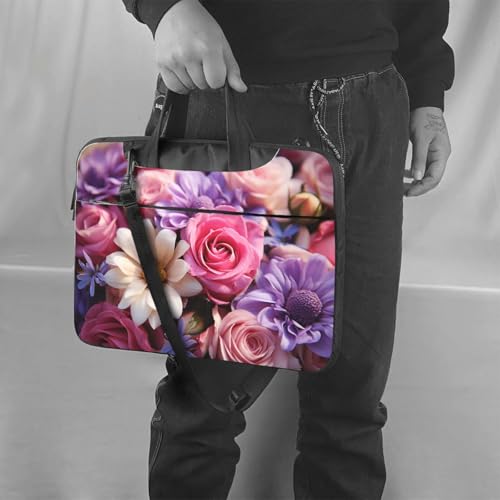 Bolso maletín para laptop de 14 pulgadas con flores moradas miniatura 2