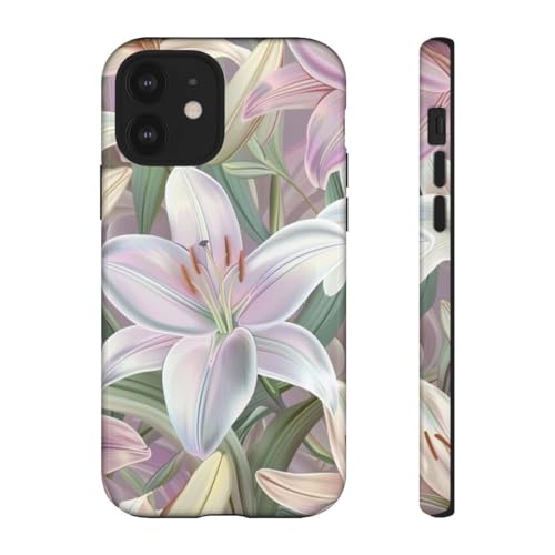 Coque iPhone 12 lys de Pâques rose rigide anti-rayures au motif floral
