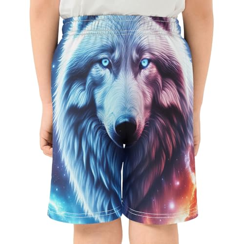 Wolf Galaxy Pull-On Summer Boys Shorts Elastic Waist Children Boys Beach Shorts with Pockets XS3