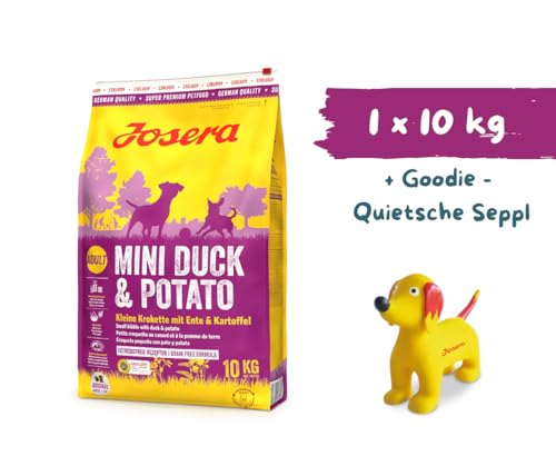 Josera - Hundefutter - Josera Exclusive MiniDuck & Potato - Getreidefreies Hundefutter mit Ente & Kartoffel - Trockenfutter 10 KG + Goodie Quietsche Seppl