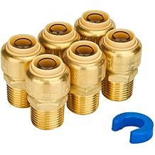 SUNGATOR 6-Pack Male Adapter 1/2 Inch by 1/2 Inch, Straight Connector Plumbing Fitting, Push Fit PEX Fittings with Disconnect Clip, Push-to-Connect Copper, CPVC, No Lead Brass Pipe Fittings
