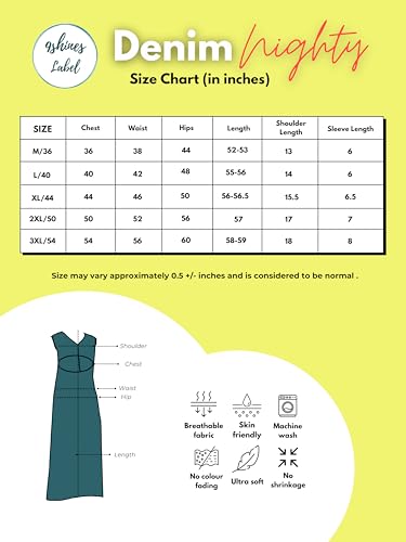 Image of 9shines Label Stylish Denim Cotton Nighty Maxi for Women | Full Length Trendy Nightgown | Premium Nightdress | Nightwear | Embroidery Nighty with Pocket (9SDS)