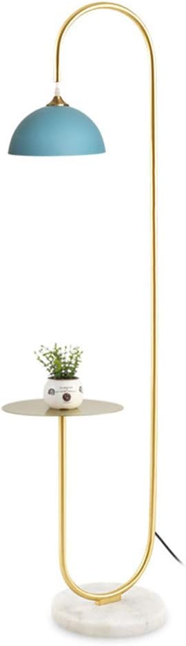Hsyile KU300240 Modern Standing Light for Bedroom & Living Room Floor Lamp with a Table,High Floor Lamp for Reading - Brushed Brass Finish and Blue Lamp Shade