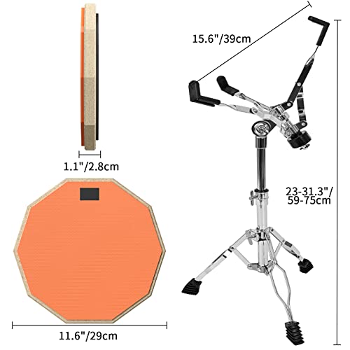 Tipatyard Practice Pad Snare Drum Stand Set，12 Inch Double Sided Silent Drum Pad With Drumsticks,Storage Bag,Adjustable Stand(Fits 10''-14'' Drums) (Orange) #TOP2
