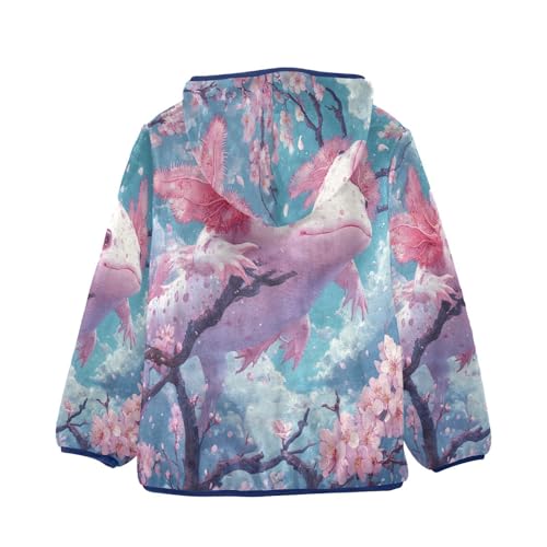 Kawaii Axolotl Pink Cherry Blossoms Toddler Fleece Jacket Girl Boys Hooded Fleece Jacket Coat2