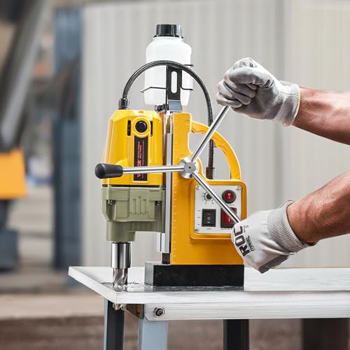 VEVOR Magnetbohrmaschine, 1200-W-Motor, magnetisch, elektrisch, 12500 N, Bohrdurchmesser von 40 mm, mit 2 Bohrspitzen, variable Geschwindigkeit, für Metalloberflächen, Gelb