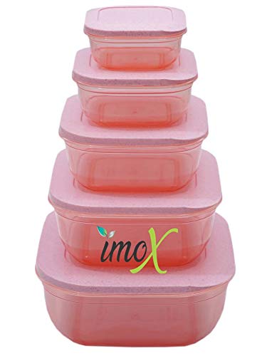 IMOX 5 pcs Food Grade Plastic Multi Food Storage Container/Bread & Butter Server/Fridge Storage Box/Fridge Storage Containers & Jar with Lid/Freezer Safe/Bpa free/Airtight - Pink (1)