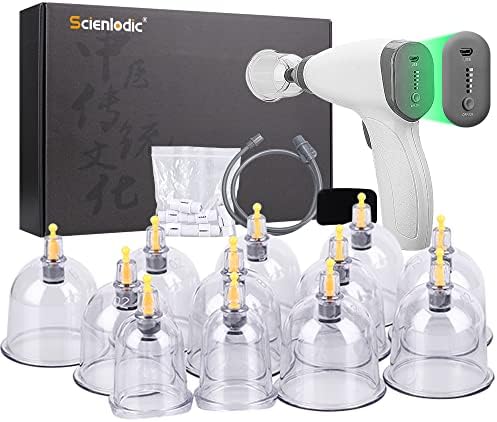 Scienlodic 12pcs Cupping Set,Electric Cupping Therapy Set with Pump,Professional Vacuum Cupping Suction Cups Portable One-Key Start, Body Massage Pain Relif for Home, Salon Use