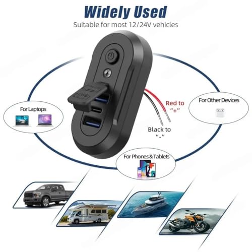 Cargador de coche USB C de 3 puertos impermeable de 72W para camión 2