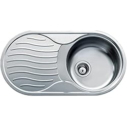 Fregadero Teka E50 1C 1E Rev Inox Teka DR-80 1C 1E - Fregadero Circular de 45 cm, Izquierda y Encastrado, con 1 Cubeta y Escurridor, Diseño Práctico, Ideal para Cocinas Pequeñas, Color Acero Inoxidable