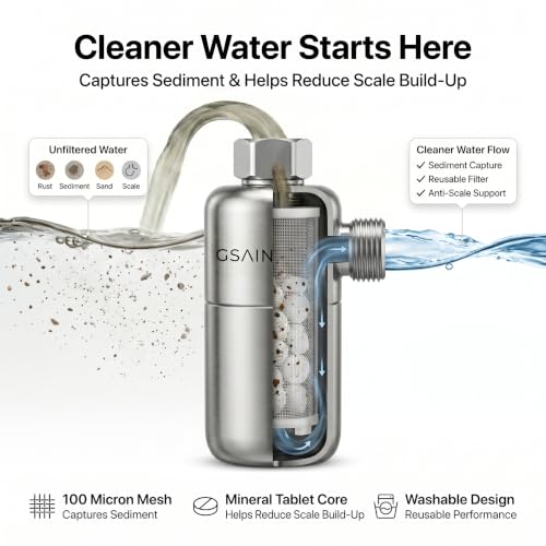 Image of Reusable Water Filter, 304 SS Sediment Filter for Bathroom Water Heater, Washing Machine, Dishwasher & Shower Faucet | Screen Filter with Leak-Proof Gasket | G 1 /2'' Thread (Side Outlet)