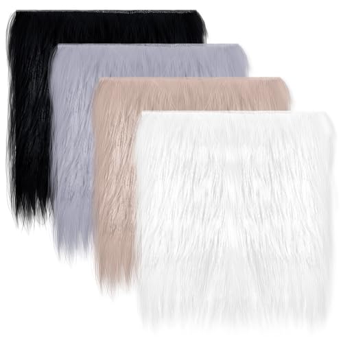Kunstfell Stoff 4 Stück 25 X 25 cm Quadratisch Kunstfell zum Basteln Flaumig Kunstfellstoff Warmer Fellimitat Stoff Pelzig Plüschstoff Langhaarplüsch Stoff für Kissen Stuhlbezug Weihnachten Dekoration