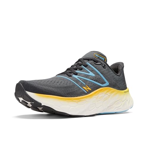New Balance Men's Fresh Foam X More V4 Running Shoe, Black/Coastal Blue/Ginger Lemon, 11