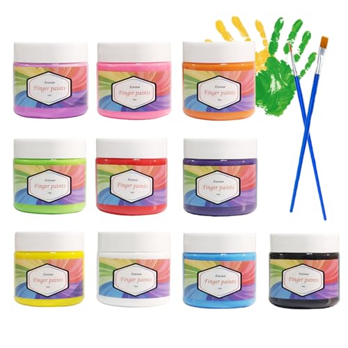Ezezuse Fingermalfarben - Fingerfarben Ungiftig & Auswaschbare, 10 leuchtende Farben je 60ml, 100% sicher, mit Pinsel, Geschenk f&uuml;r Weihnachten, Finger paint