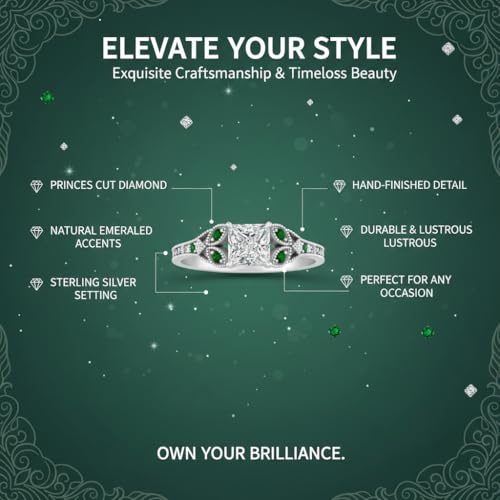 Image of Choose Your Gemstone Split Band Antique Ring Sterling Silver Princess Shape Side Stone Engagement Rings Minimal Modern Design Birthday Wedding Gift US Size 4 to 12