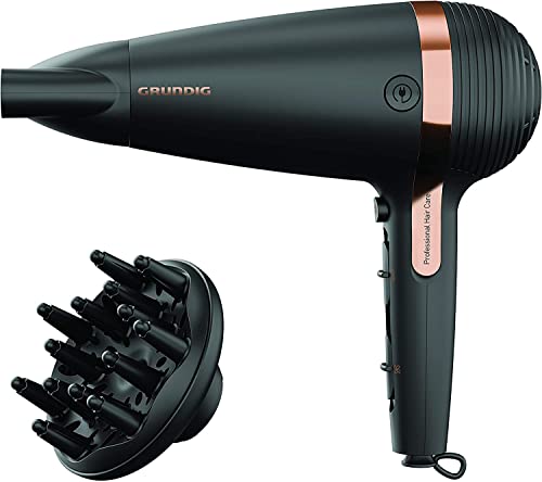 GRUNDIG Naturashine HD 7081 - Secador de pelo con función iónica, protección de cerámica, boquilla Cool Touch, 2100 W, 3 niveles de temperatura y 2 niveles de flujo de aire, temperatura fría, cable