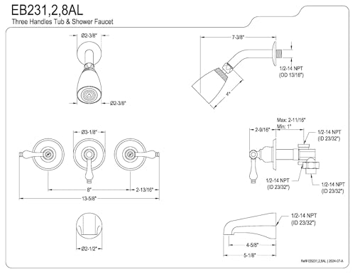 Elements of Design Magellan EB235AL Three Handle Tub and Shower Faucet, Oil Rubbed Bronze