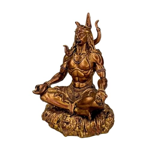 Image of Adiyogi Shiva Idol 3.5 Inch for Car Dashboard, Golden Polyresin Shiv Murti, Mahadev Statue for Home Decor Office Gift