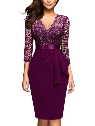 Image of Miusol Women's Retro V Neck Floral Lace Ruffle Style Cocktail Party Dress