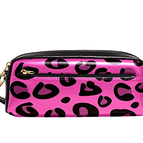 Astuccio Grande A Doppio Strato Con Manico, Stampa Leopardo Nero - Porta Matite, Cosmetici O Accessori