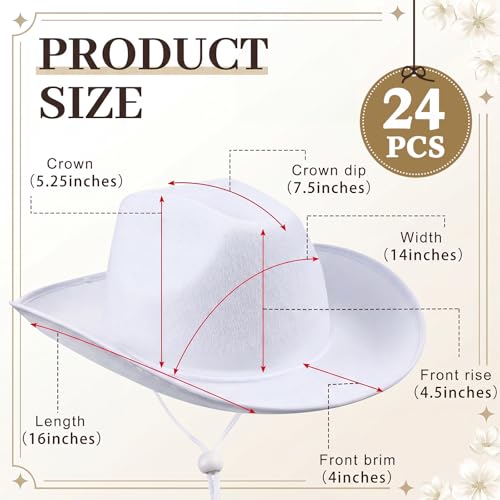 Image of Janmercy 24 Pack White Cowboy Hats Bulk for Adult Western White Plain Cowboy Hats with String Texan Wide Brimmed Cowgirl Hat