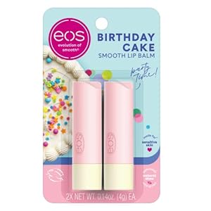 eos Natural Shea Moisturizing Lip Balm- Birthday Cake, All-Day Moisture Lip Care Products, 0.14 Ounce (Pack of 2)