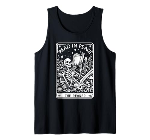 Read in Peace The Reader Skeleton Art Tank Top