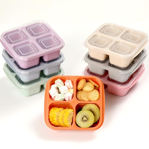 Image of BE OVER QUALITY 7 Pack Meal Prep Containers, 4 Compartment Bento Snack Boxes, Reusable Divided Lunch Box Containers for Adults, Kids, Toddlers, Travel, Work, School