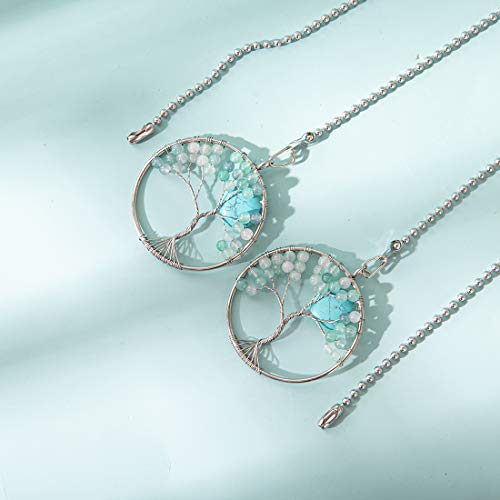 Image of LONGSHENG Blue Glass Beads Tree of Life Fan Pull Chain Fan Light Replacement Extender Pull Chain, Pack of 2