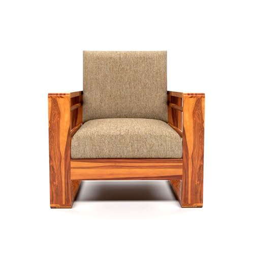 Image of Sheesham Wood Single Seater Sofa | Wooden Single Sofa Chair - Premium Single Chair for Living Room Bedroom | Single Person Sofa for Home Office Furniture (Selen Honey, 1 Seater)