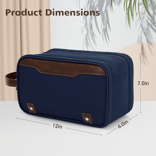 Image of Wedama Toiletry Bag for Men, Large Hanging Travel Toiletry Bag, Extra Electronic Organizer Bag Waterproof Shaving Bag for Toiletries with PU Handle for Travel Business Trips Swim Camping, Blue