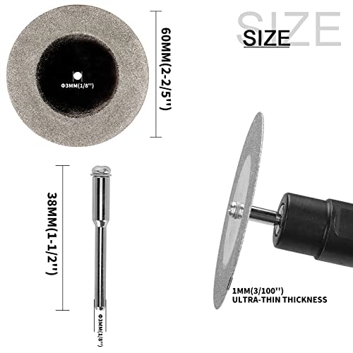 5Pcs 60Mm Diamond Coated Cutting Disc Cut Off Wheels With 5Pcs Mandrel 1/8'' Shank Stone Blade For Rotary Tool Cutting Polishing Glass Tiles Marble Plastic Jade (60Mm) #TOP1