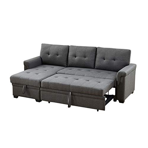 Lilola Home Destiny Light Gray Linen Reversible Sleeper Sectional Sofa with Storage Chaise Dark Grey