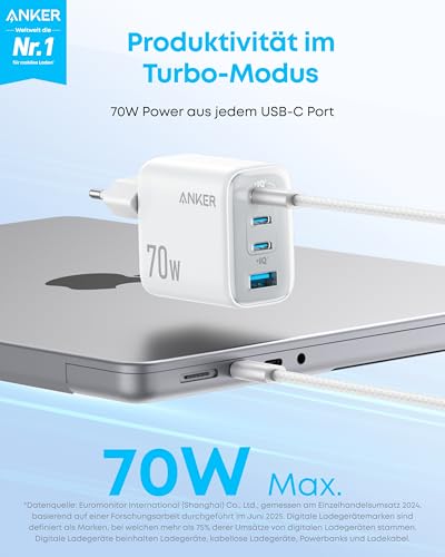 Anker Zolo 70W USB C Ladegerät, 4-Port-Netzteil mit ultraschnellen 70W – Ansicht 2