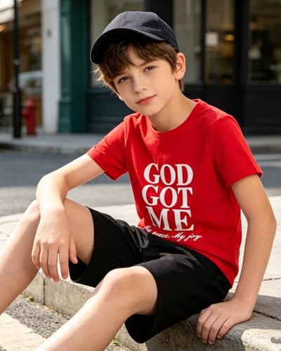 Image of Boys 2 Piece Outfits Short Sleeve Basketball Pattern T-Shirt and Shorts Summer Clothes for Kids 5-12 Years