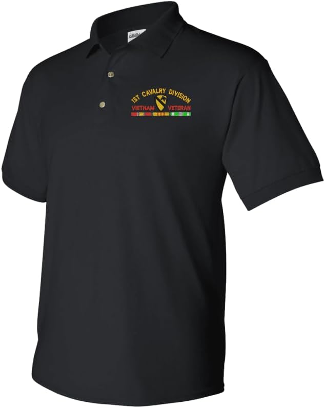 MilitaryBest 1st Cavalry Division Vietnam Veteran with Ribbons Embroidered Polo