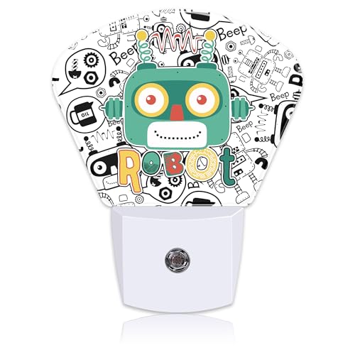 Image of Funny Cartoon Robot Night Light for Kids, Robot LED Night Light Plug into Wall with Dusk to Dawn Sensor for Girls Boys Women Men Bedroom, Hallway, Kitchen, Bathroom, Stairs Decor