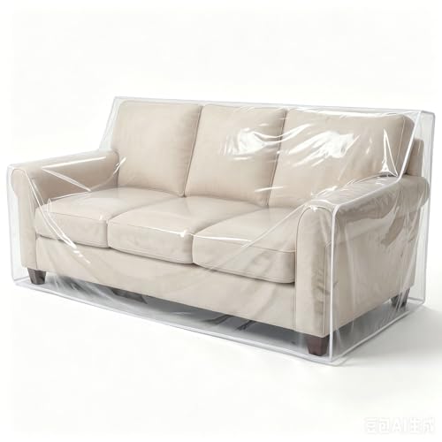 TAOCOCO Plastic Couch Cover 96" W Heavy Duty Clear 3 Seat Sofa Covers, Thick Vinyl Plastic Cover for Protection Against Cat & Dog Clawing, Waterproof & Dustproof Sofa Protector for Storage and Moving