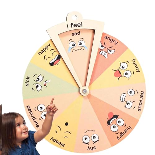 Feelings Wheel   Tabla de emociones de madera de 24 cm, pantalla de comportamiento psicológico, herramienta de aprendizaje emocional, decoración de asesoramiento para el aula para niños, ayuda al