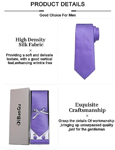 Image of DiBanGu Mens Silk Necktie Solid Color Tie and Pocket Square Cufflink Tie Clip Set Woven Plain Ties for Men Wedding Party