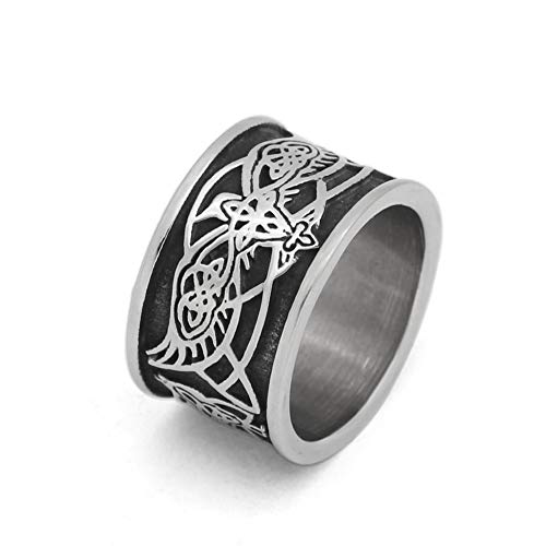 GuoShuang Nordic Viking Odin Raven Knot Wolf Amulet Rings with Valknut Gift Bag -Stainless Steel