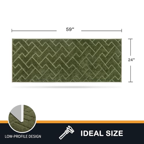 PURRUGS Dirt Trapping Door Mat 24" x 59", Non-Slip Machine Washable Entry Rug, Shoe Scraper, Dog Doormat, Super Absorbent Welcome Mat for Front & Back Door, Muddy Wet Shoes & Paws, Sage Green