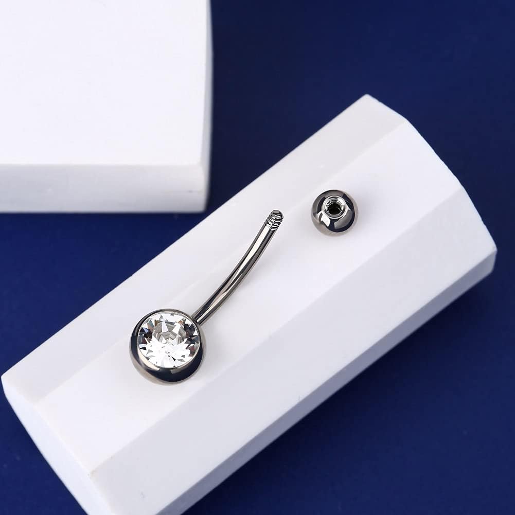OUFER Belly Button Rings G23 Solid Titanium 14G Clear CZ Belly Rings Navel Piercing Jewelry Navel Rings - Image 3