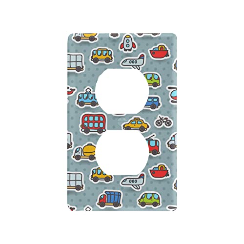 Seamless Cute Cartoon Hand Drawn Transport Bus Airplane Rocket Boat Toggle Switch Print Toggle Wall Plate, Switch Plate Cover for Living Room Bedroom Bathroom Office and School
