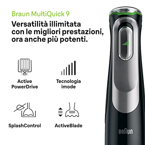 Braun MQ9187XLI MultiQuick9 Minipimer, Frullatore ad Immersione dotato di frusta a filo, Tritatutto da 500ml,Robot da cucina XL da 3,2L e Schiacciapatate, 1200watt, No schizzi Tecnologia SplashControl - immagine 6