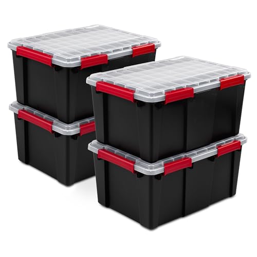 Sterilite 4 Pack Gasket Box, Stackable Plastic 20 Gallon Storage