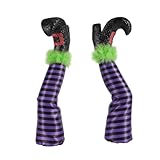 2 Stück Halloween Hexenbein Dekorationen mit 2 Stäben, Umgedrehte 3D Hexenbein Gartenpfahl Dekoration mit Lila Streifen für Rasen Garten und Halloween Dekorationen im Innenbereich